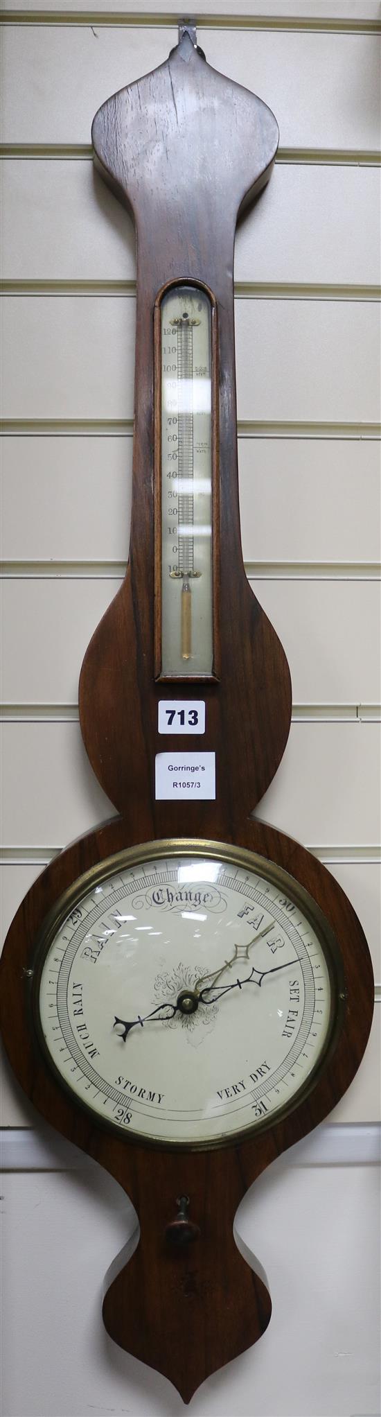 An early Victorian rosewood barometer, L.96cm